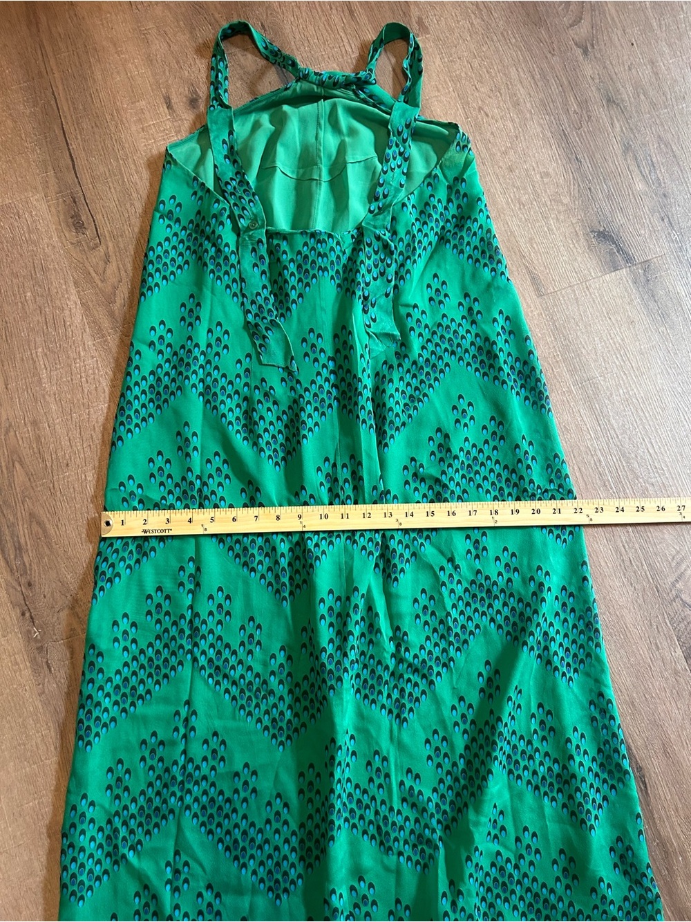 DVF Diane Von Ferstenberg Green Printed Silk Chiffon Maxi Dress with Front Slit - Picture 8 of 10